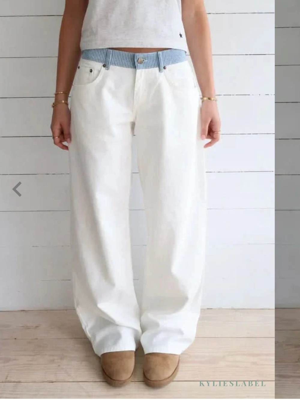 Women's White Wide-Leg Jeans with blue at top